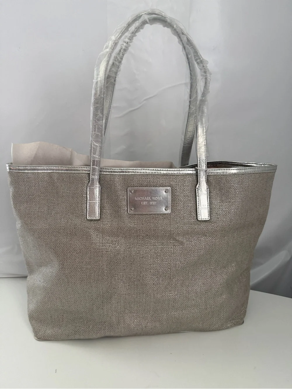Michael Kors Metallic Silver Tote with Textured Body